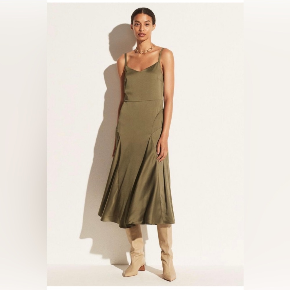 Vince Paneled V-Neck Slip Dress in Olive